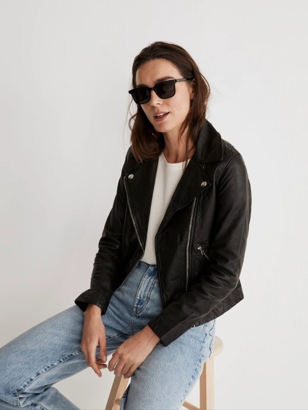 Madewell The Washed Leather Motorcycle Jacket Black XS